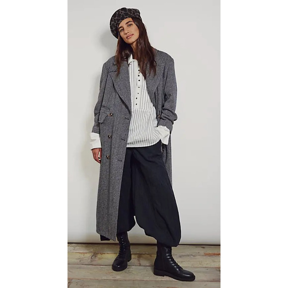 NEW FREE PEOPLE MOLLY TWEED DOUBLE BREASTED TRENCH COAT JACKET SZ M - Picture 1 of 11